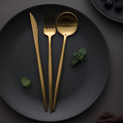 HMR - 60-Pieces Stainless Steel Flatware Set in Brushed Gold, Service for 12