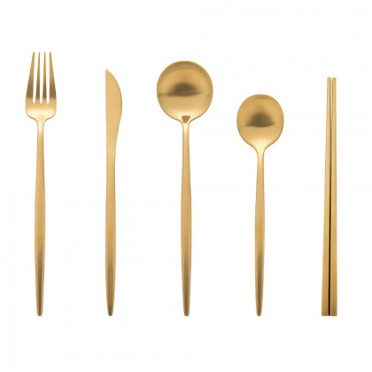 HMR - 60-Pieces Stainless Steel Flatware Set in Brushed Gold, Service for 12