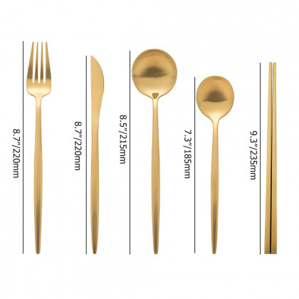 HMR - 60-Pieces Stainless Steel Flatware Set in Brushed Gold, Service for 12