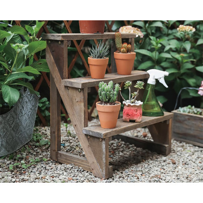 HMR - Wooden 3-Tier Plant Pots Stand for Outdoor in Distressed Brown