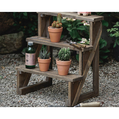HMR - Wooden 3-Tier Plant Pots Stand for Outdoor in Distressed Brown