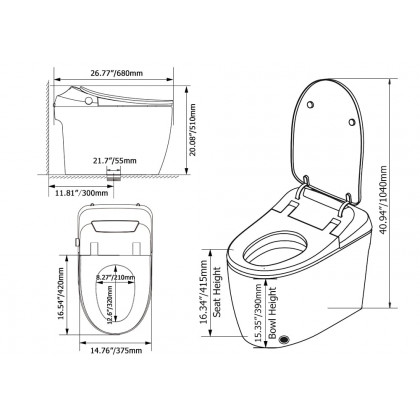 HMR - Automatic Smart Bidet Toilet Child-friendly with Auto Open/Close Lid 1.58 GPF