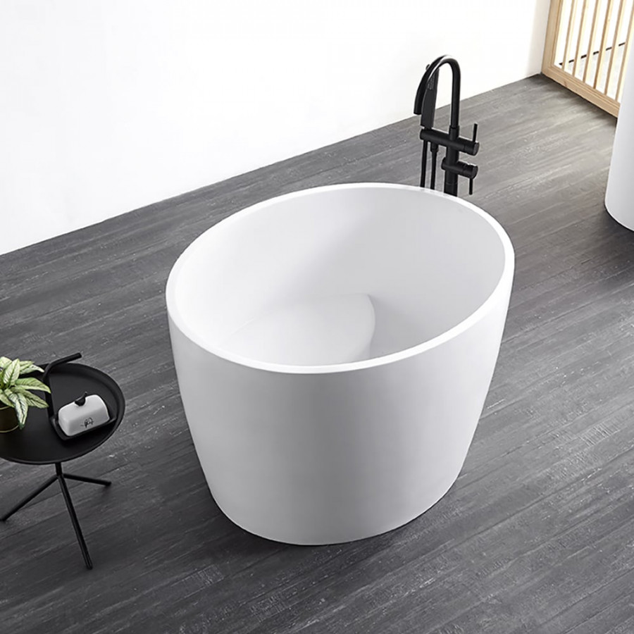 HMR - 39.37" Modern Deep Oval Freestanding Stone Resin Soaking Bathtub White