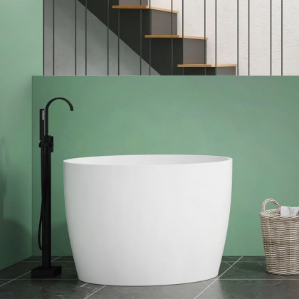 HMR - 39.37" Modern Deep Oval Freestanding Stone Resin Soaking Bathtub White