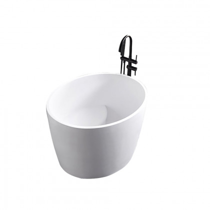 HMR - 39.37" Modern Deep Oval Freestanding Stone Resin Soaking Bathtub White