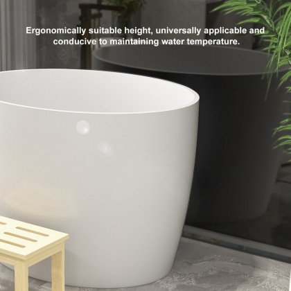 HMR - 39.37" Modern Deep Oval Freestanding Stone Resin Soaking Bathtub White