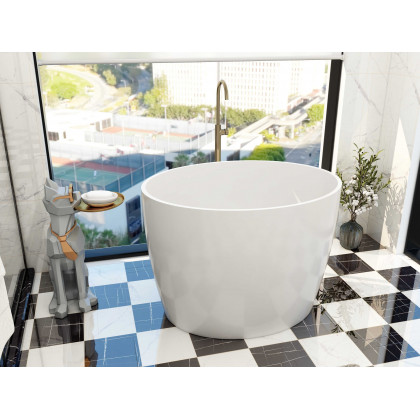 HMR - 39.37" Modern Deep Oval Freestanding Stone Resin Soaking Bathtub White