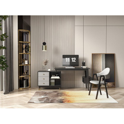 HMR - 6-Tier Modern Fan-Shaped Shelves Standing Corner Shelf in White & Gold