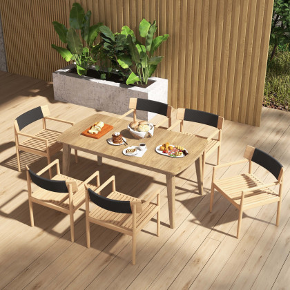 HMR - Modern Wood Outdoor Patio Dining Chair Armchair in Natural (Set of 2）