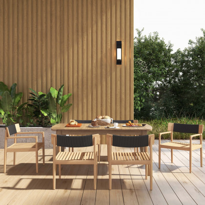 HMR - Modern Wood Outdoor Patio Dining Chair Armchair in Natural (Set of 2）