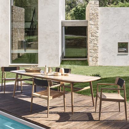 HMR - Modern Wood Outdoor Patio Dining Chair Armchair in Natural (Set of 2）