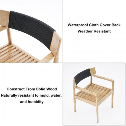 HMR - Modern Wood Outdoor Patio Dining Chair Armchair in Natural (Set of 2）