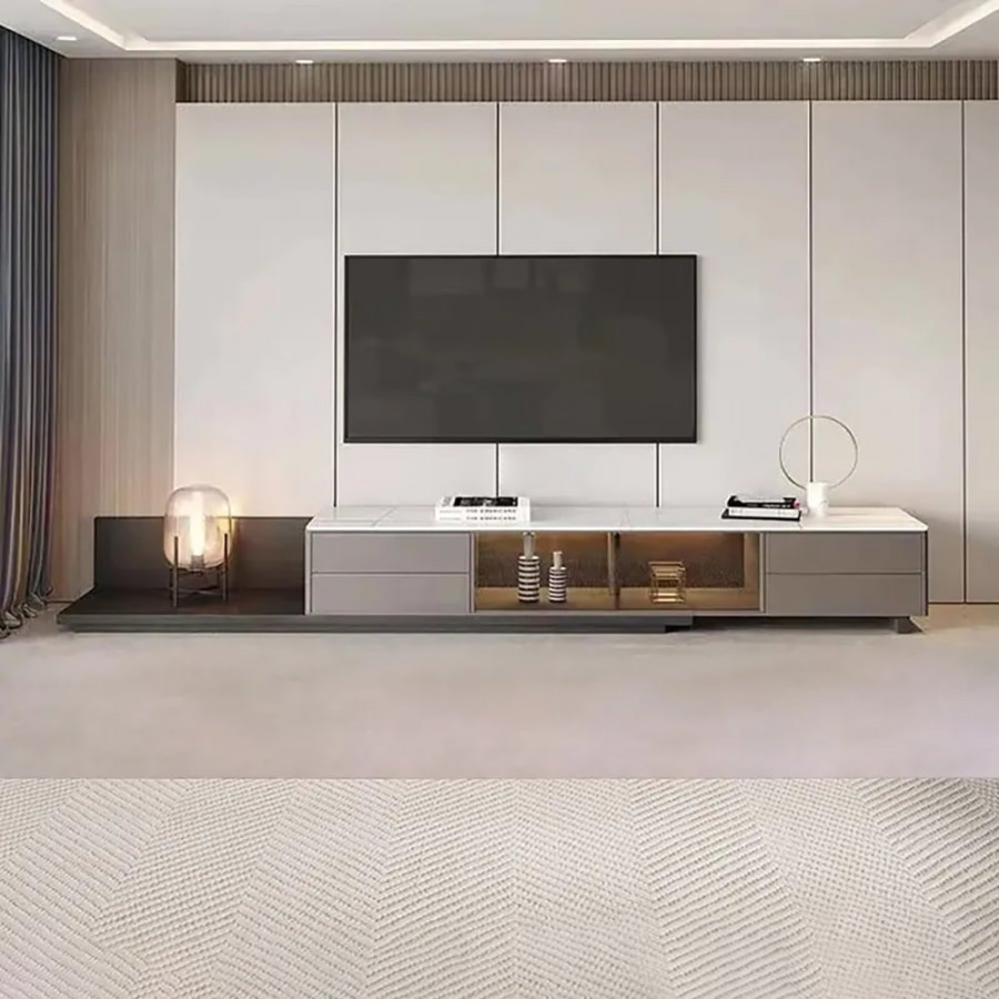 HMR - Italian Style Retractable TV Stand with 4 Drawers & LED Light for TV Up to 120 Inch
