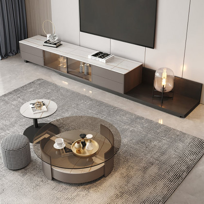 HMR - Italian Style Retractable TV Stand with 4 Drawers & LED Light for TV Up to 120 Inch