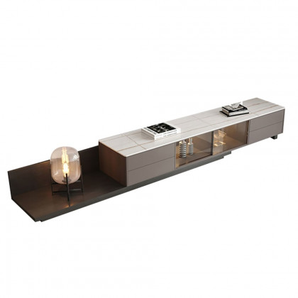 HMR - Italian Style Retractable TV Stand with 4 Drawers & LED Light for TV Up to 120 Inch