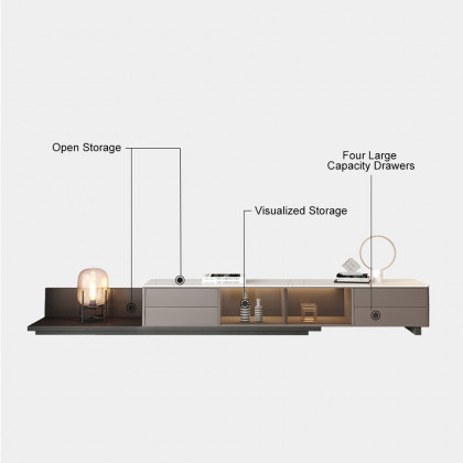 HMR - Italian Style Retractable TV Stand with 4 Drawers & LED Light for TV Up to 120 Inch