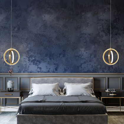 HMR - Gold Geometric Pendant Light 2-Ring LED Hanging Light in Brass