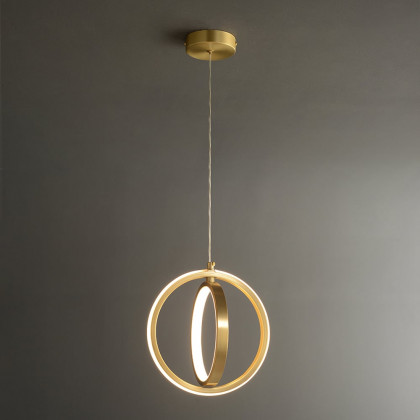 HMR - Gold Geometric Pendant Light 2-Ring LED Hanging Light in Brass