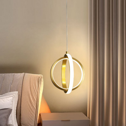 HMR - Gold Geometric Pendant Light 2-Ring LED Hanging Light in Brass