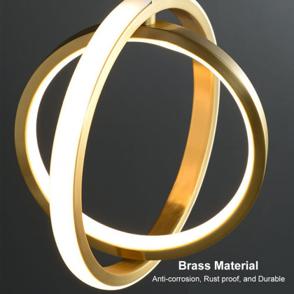 HMR - Gold Geometric Pendant Light 2-Ring LED Hanging Light in Brass