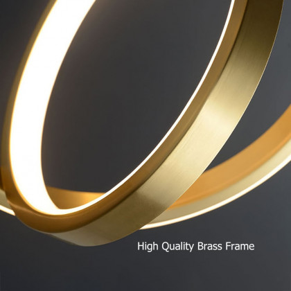 HMR - Gold Geometric Pendant Light 2-Ring LED Hanging Light in Brass