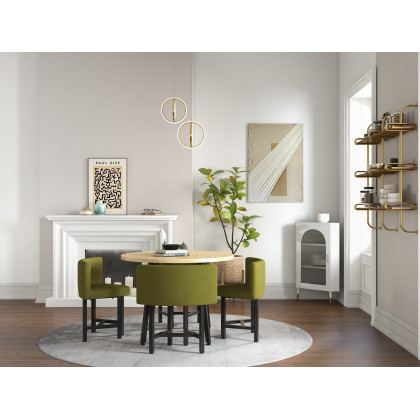 HMR - Gold Geometric Pendant Light 2-Ring LED Hanging Light in Brass