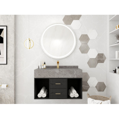 HMR - Gold Geometric Pendant Light 2-Ring LED Hanging Light in Brass