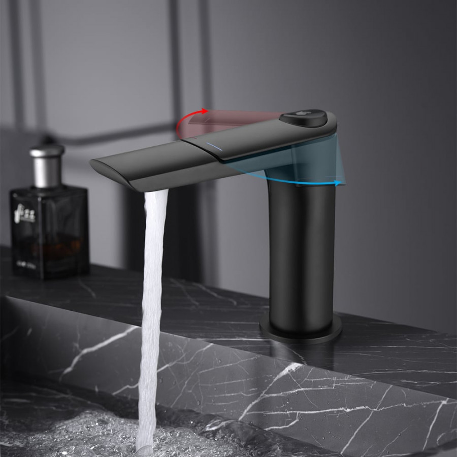 HMR - Black Single Hole Bathroom Sink Faucet With Single Handle Press Button Solid Brass