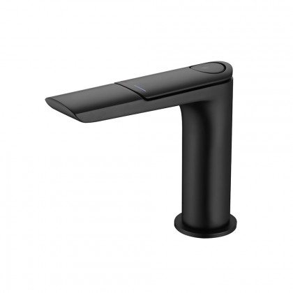 HMR - Black Single Hole Bathroom Sink Faucet With Single Handle Press Button Solid Brass