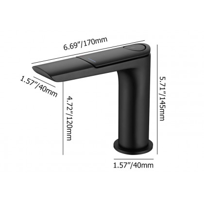 HMR - Black Single Hole Bathroom Sink Faucet With Single Handle Press Button Solid Brass