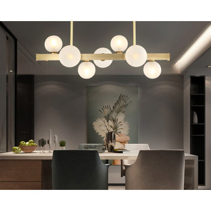 HMR Modern Island Light Fixture for Kitchen Linear Chandelier Glass Shade - Gold, 7-Light