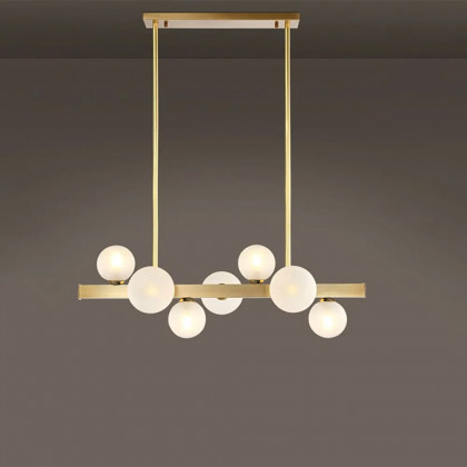 HMR Modern Island Light Fixture for Kitchen Linear Chandelier Glass Shade - Gold, 7-Light