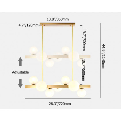 HMR Modern Island Light Fixture for Kitchen Linear Chandelier Glass Shade - Gold, 7-Light