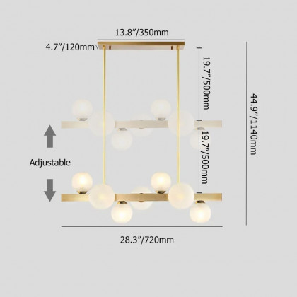 HMR Modern Island Light Fixture for Kitchen Linear Chandelier Glass Shade - Gold, 7-Light