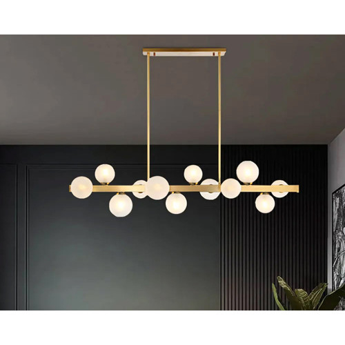 HMR Modern Island Light Fixture for Kitchen Linear Chandelier Glass Shade - Gold, 12-Light