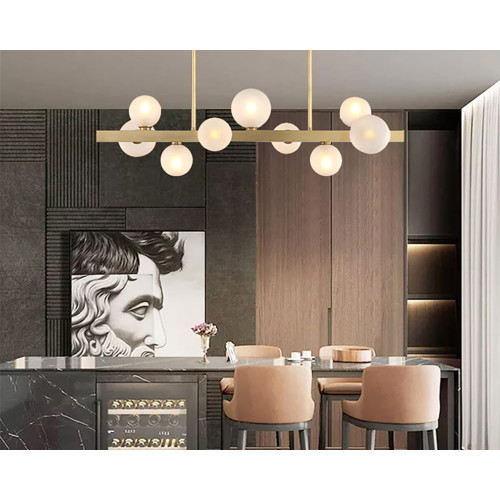 HMR Modern Island Light Fixture for Kitchen Linear Chandelier Glass Shade - Gold, 9-Light