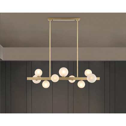 HMR Modern Island Light Fixture for Kitchen Linear Chandelier Glass Shade - Gold, 9-Light