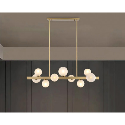 HMR Modern Island Light Fixture for Kitchen Linear Chandelier Glass Shade - Gold, 9-Light