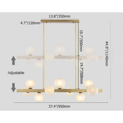 HMR Modern Island Light Fixture for Kitchen Linear Chandelier Glass Shade - Gold, 9-Light