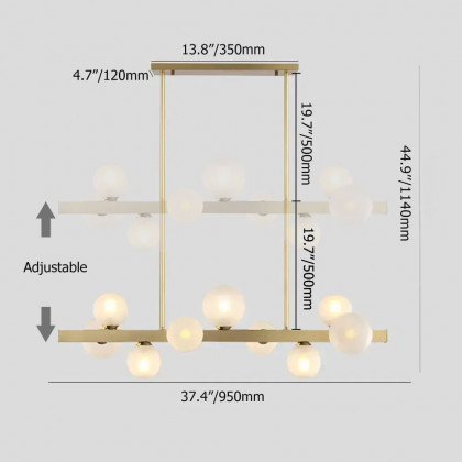 HMR Modern Island Light Fixture for Kitchen Linear Chandelier Glass Shade - Gold, 9-Light