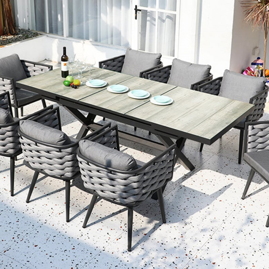 HMR - Mid Century Modern Rectangle 6 Person Extendable Outdoor Patio Dining Table Gray & Black