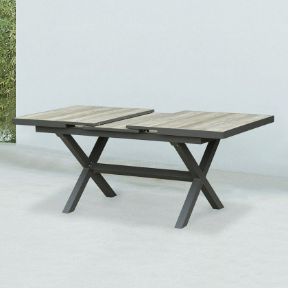HMR - Mid Century Modern Rectangle 6 Person Extendable Outdoor Patio Dining Table Gray & Black