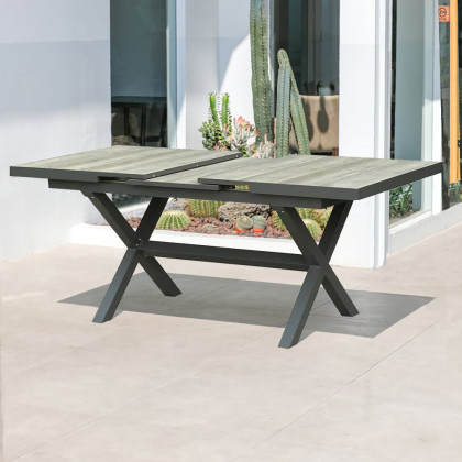 HMR - Mid Century Modern Rectangle 6 Person Extendable Outdoor Patio Dining Table Gray & Black