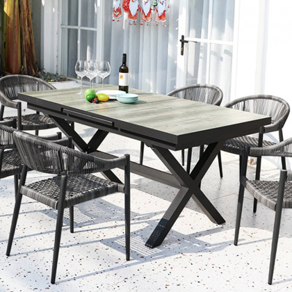 HMR - Mid Century Modern Rectangle 6 Person Extendable Outdoor Patio Dining Table Gray & Black