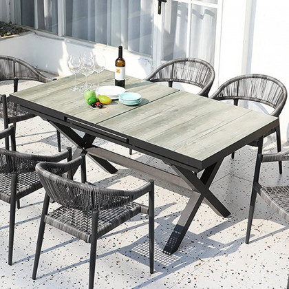 HMR - Mid Century Modern Rectangle 6 Person Extendable Outdoor Patio Dining Table Gray & Black