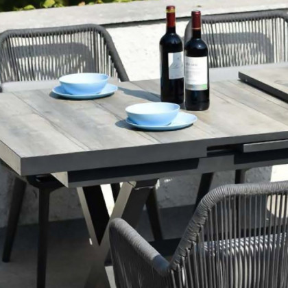 HMR - Mid Century Modern Rectangle 6 Person Extendable Outdoor Patio Dining Table Gray & Black