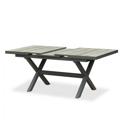 HMR - Mid Century Modern Rectangle 6 Person Extendable Outdoor Patio Dining Table Gray & Black