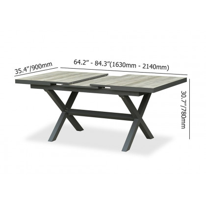HMR - Mid Century Modern Rectangle 6 Person Extendable Outdoor Patio Dining Table Gray & Black