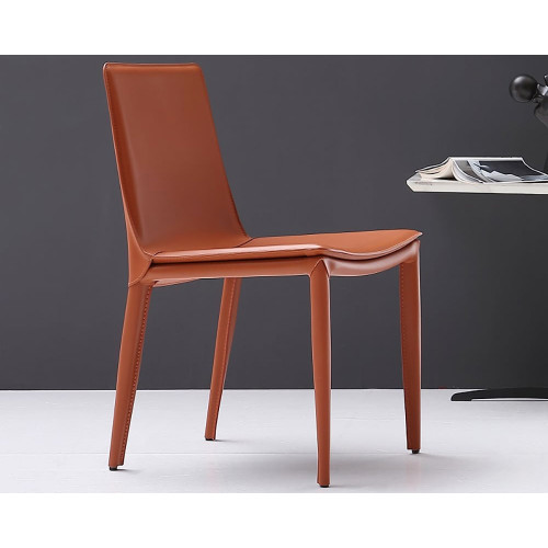 HMR Modern Dining Chairs with Faux Saddle Leather Upholstery (Set of 2) - Orange