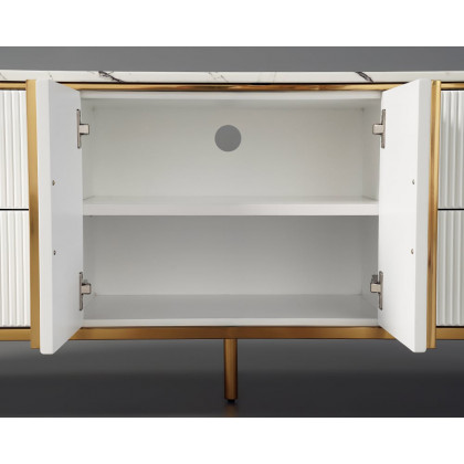 HMR Gline Series Modern Oval 78" TV Stand with Drawers & Storage - White